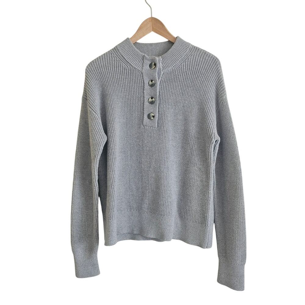 Caslon Half Button Pima Cotton Blend Sweater, Grey Heather Size S